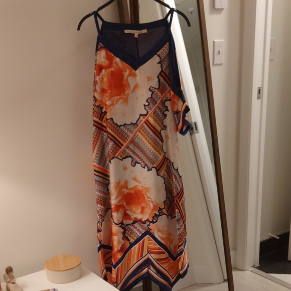 Blue and Orange RACHEL Rachel Roy Asymmetrical Ruffled Wrap Midi Dress - Picture 5 of 6